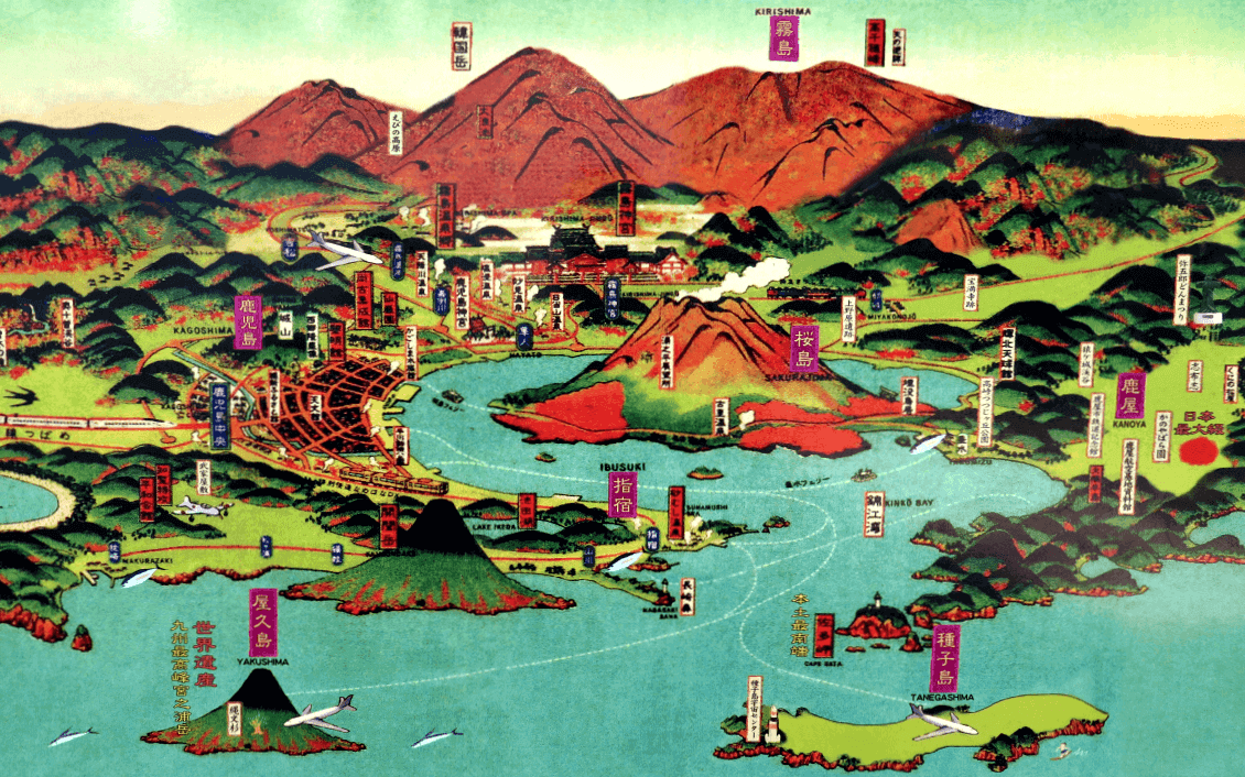 日本商州首府鹿儿岛的插图地图