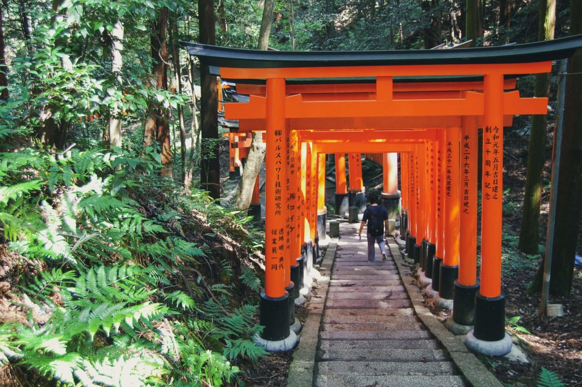 徒步旅行在日本京都的fushimiinari神社